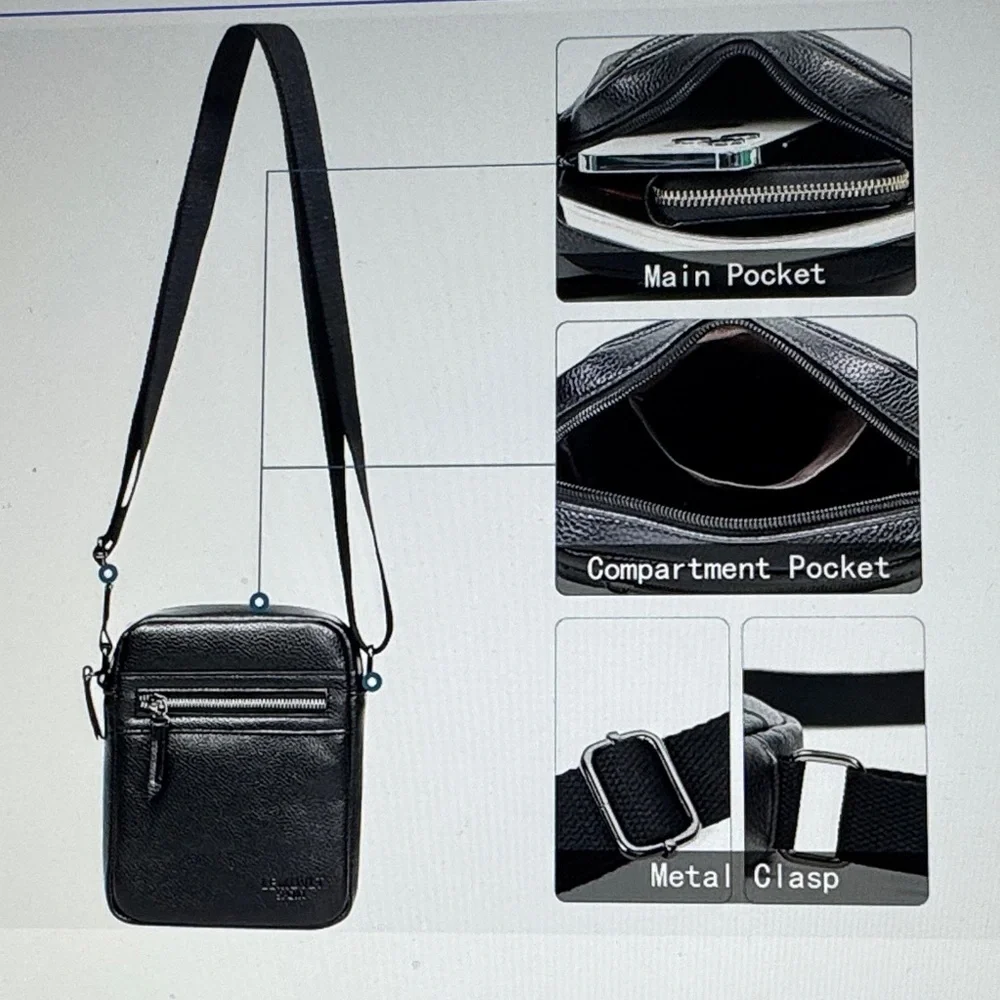 Lemuvlt Black Leather Crossbody Bag